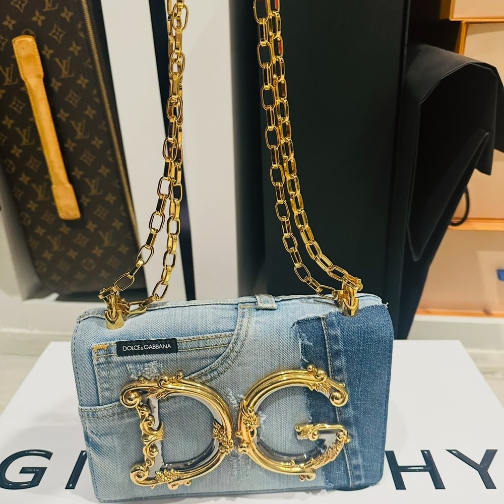 Dolce & Gabbana Blue Denim Bag with Gold Chain